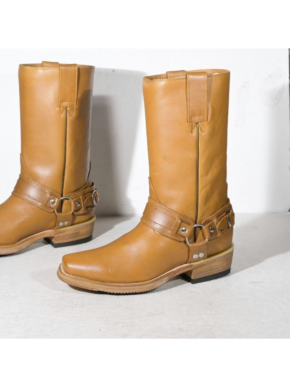 Vintage Tan Leather Harness Boots Square Toe Deadstock Men's Size 9 Joe Boots